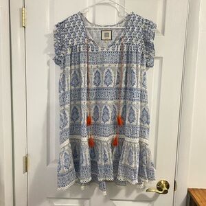 Alicia Bell silk blend boho flowy tiered Cottagecore resortwear mini dress M